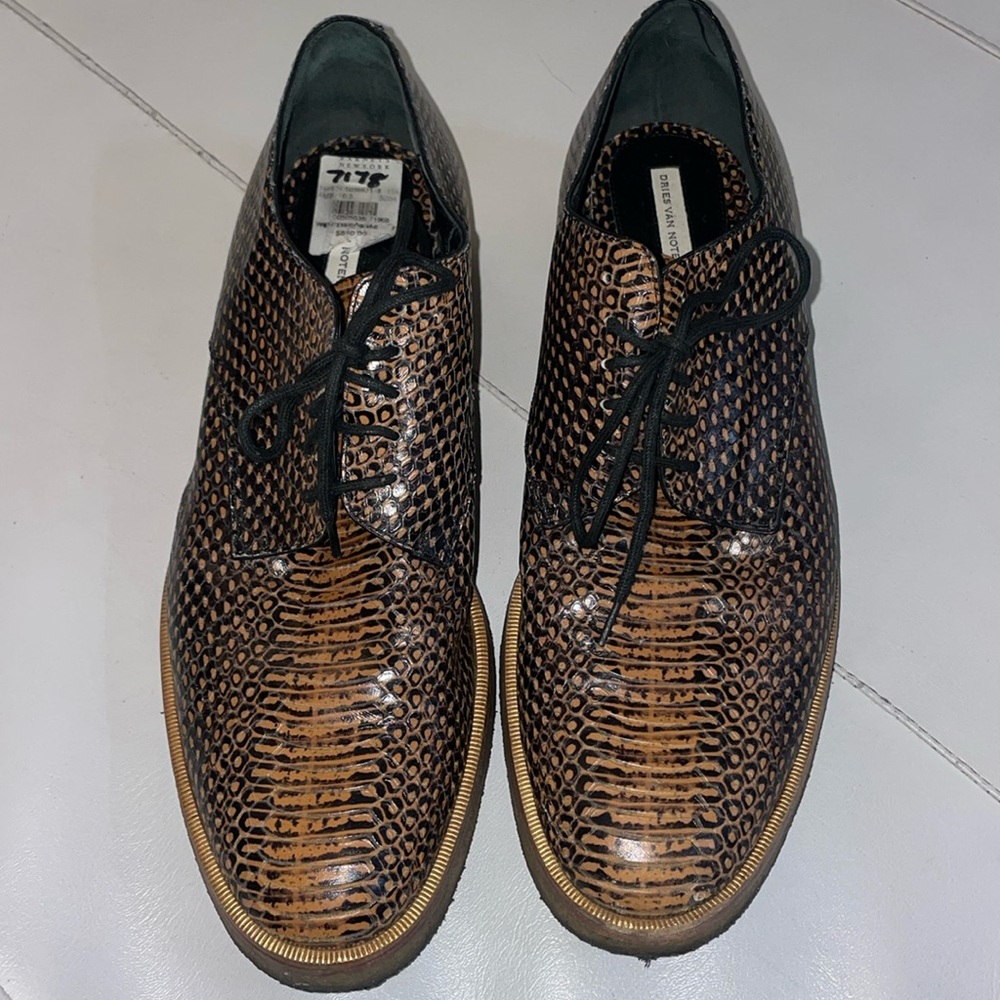 Dries Van Noten python brown derby shoes 40.5